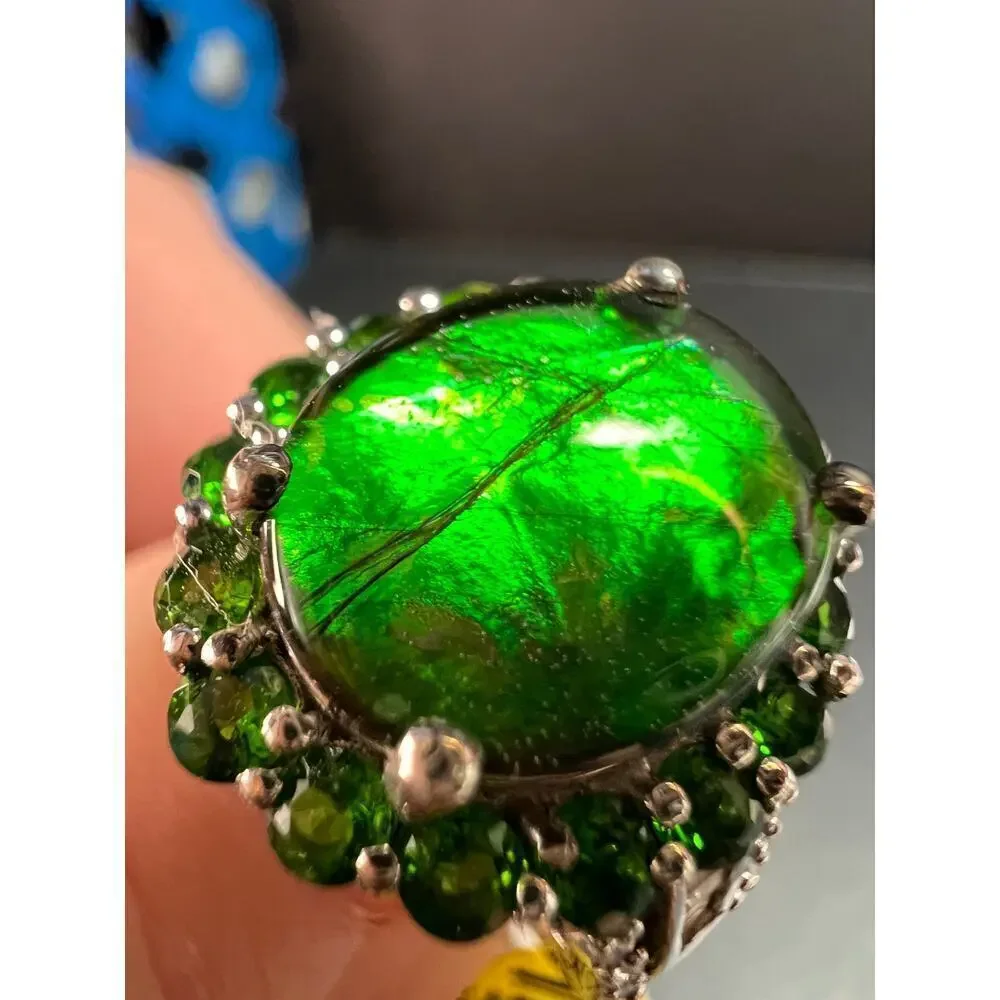 NEW with tag ammolite and diamond sterling silver ring size 7